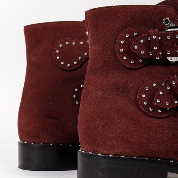 Givenchy Elegant Burgundy Suede Studded Boots - Picture 8 of 9